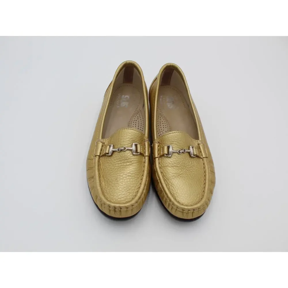 SAS Loafers Womens Size 6 Wide Gold Metallic Leather Horse Bit Comfort Shoe